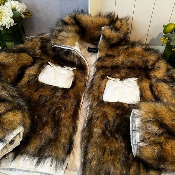 NEW Blanc Noir Faux Fur Reversible Puffer Winter Apres Ski Jacket Natural M NWT - Picture 16 of 16